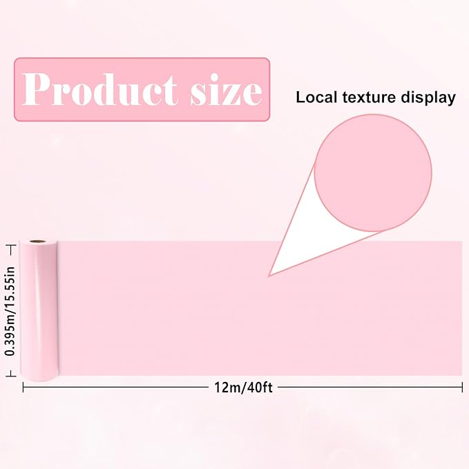 Pink Bulletin Board Roll Pastel Pink Reusable Waterproof Erasable Bulletin Board Poster Non-Woven Fabric Bulletin Board Background for Mother's Day Classroom Decor Wrapping Paper Crafts 15.55" x40ft