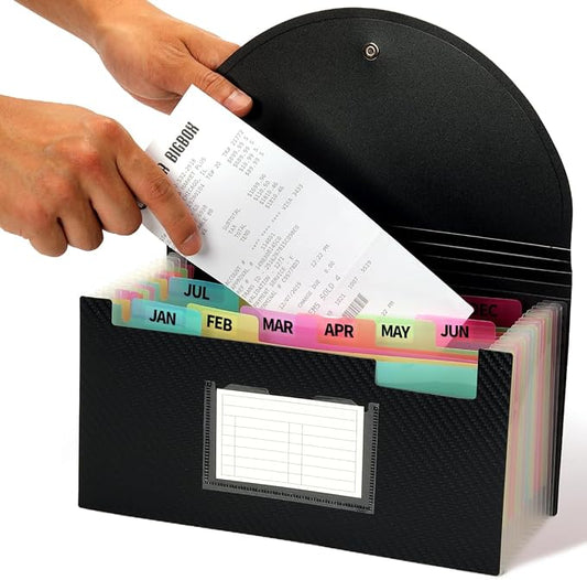 H4D Check Size 13 Pocket Expanding File Folder, Accordion File Organizer Wallet Case for Coupon Receipt Storage, 10 x 5.5 inches, Black