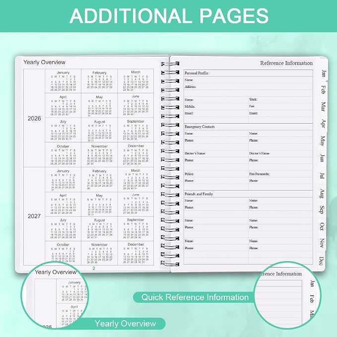 Cheericome Planner 2026-2027, Monthly Weekly Planner Runs January 2026 to June 2027, 26-27 Planners with PP Cover and Elastic Bond, 18 Month, Teal Monthly Planner Calendar