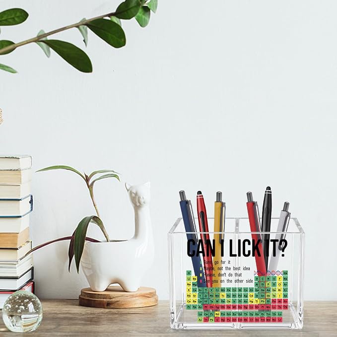 Funny Chemistry Acrylic Cosmetic Pencil Pen Holder Funny Table of Elements Pen Holder Cup Teacher Gifts for Men Women Chemistry Teacher Decor for Office Desk Accessories