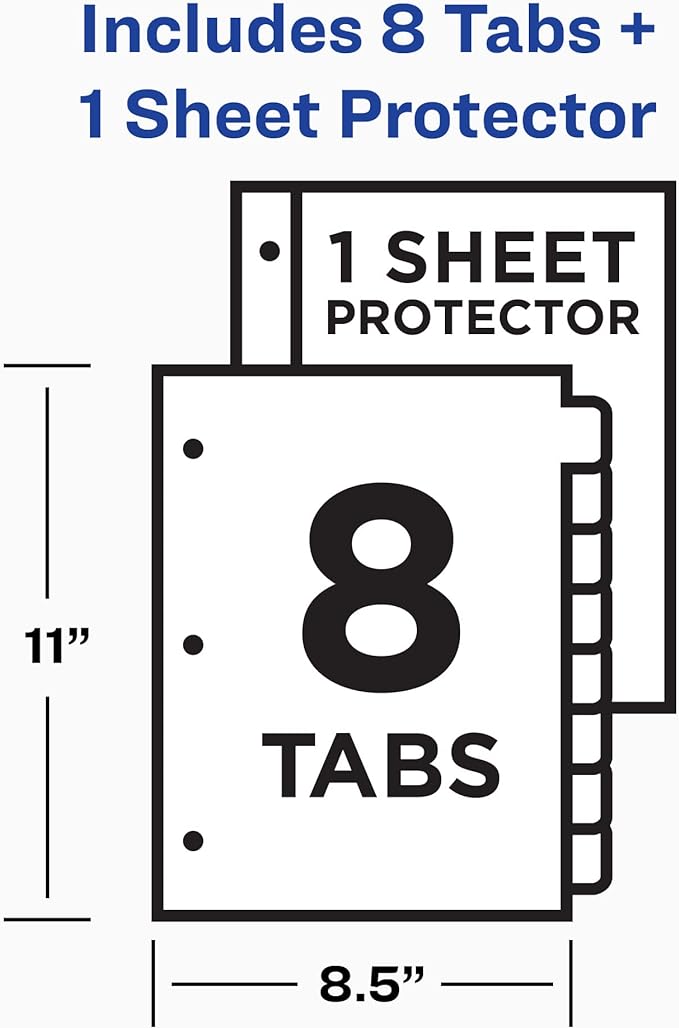 Avery Clear Easy View Durable Plastic Dividers for 3 Ring Binders, 8-Tab Set, Bright Multicolor, 1 Set (16741)
