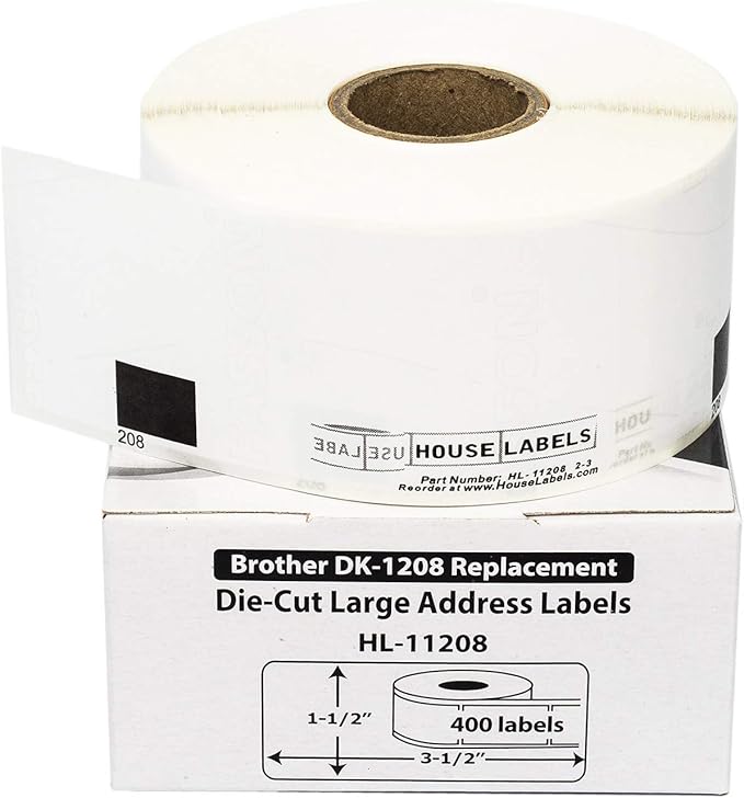 HOUSELABELS Compatible with DK-1208 Replacement Roll for Brother QL Label Printers; 400 Address Labels; 1-1/2" x 3-1/2" (38mm*90mm) - 30 Rolls