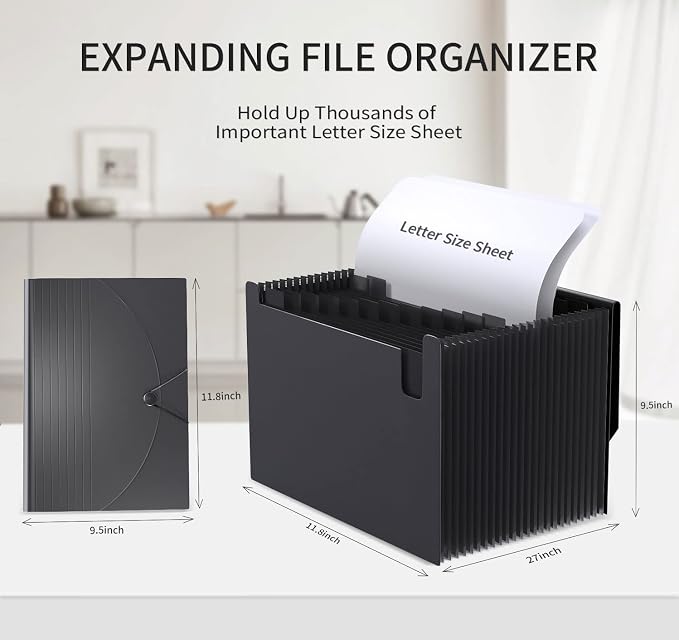 Expanding File Folders Accordian File Organizer with 24 Pockets,Accordion Document Folder Letter Size,Expandable Filing Box,Bill,Receipt and Paper Organizer Storage Boxes,Light-Duty,Choice of Portable