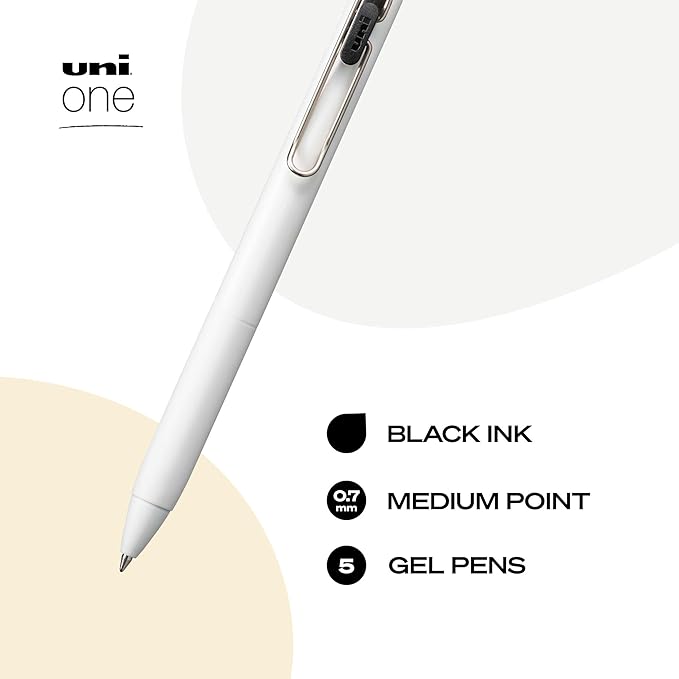 uniball one Retractable Gel Pens, Medium Point (0.7mm), Black Ink, 5 Pack