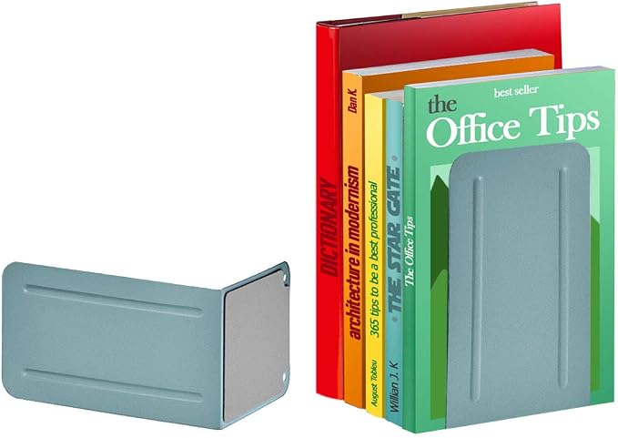 Acrimet Bookends for Shelves, Non-Skid Book Holder, Heavy Duty Book Stopper, Steel Metal Book Ends Storage for Home, Library, 6 7/8" H x 4" W x 4 1/2" D (Green) (1 Pair / 2 Pieces)