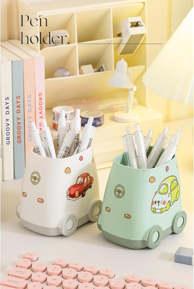 Cute Car Pen Holder Cute Kid Pen Holder for Desk Adorable Car Organizer, Car Pencil Holder Organizer Gifts Fit for Women And Man And Children (Pink)