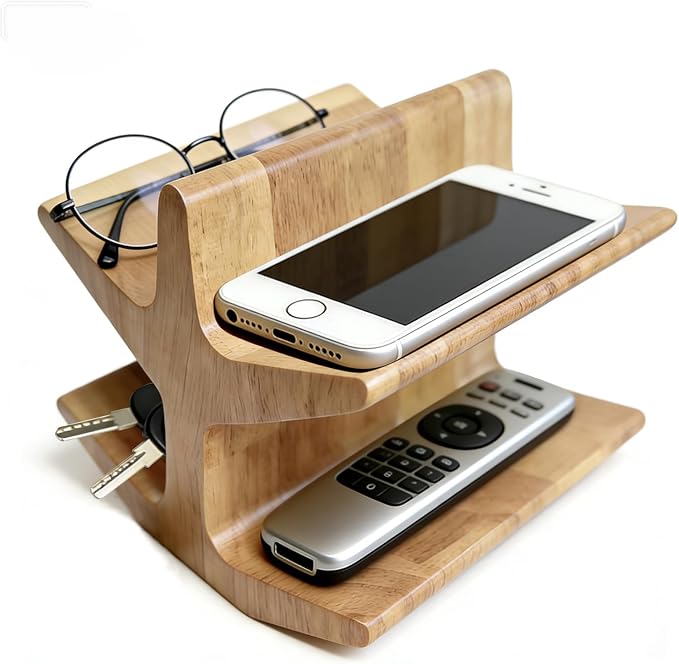 Wood Remote Control Holder Caddy,Remote Organizer for Table, Desk Caddy & Bedside Table Storage, TV Remote Holder, Reading Glasses Storage, Living Room Decor