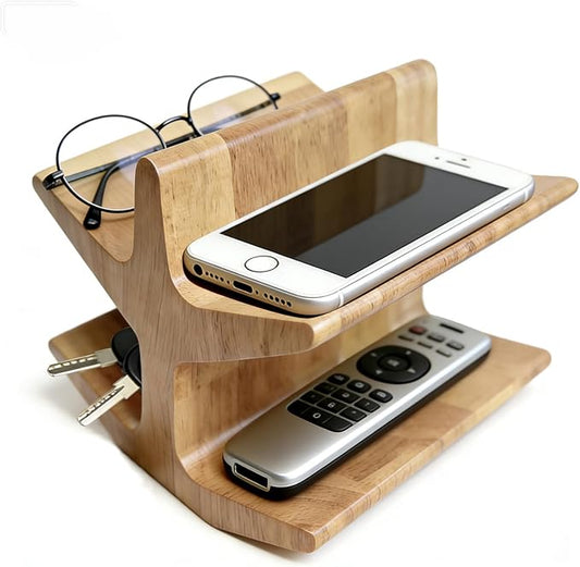 Wood Remote Control Holder Caddy,Remote Organizer for Table, Desk Caddy & Bedside Table Storage, TV Remote Holder, Reading Glasses Storage, Living Room Decor