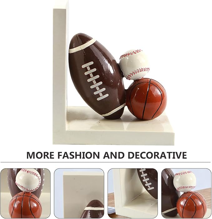 IMIKEYA Resin Bookend Book Stopper Football Basketball Heavy Duty Non-Skid Bookend for Room and Office Book Shelf Decor