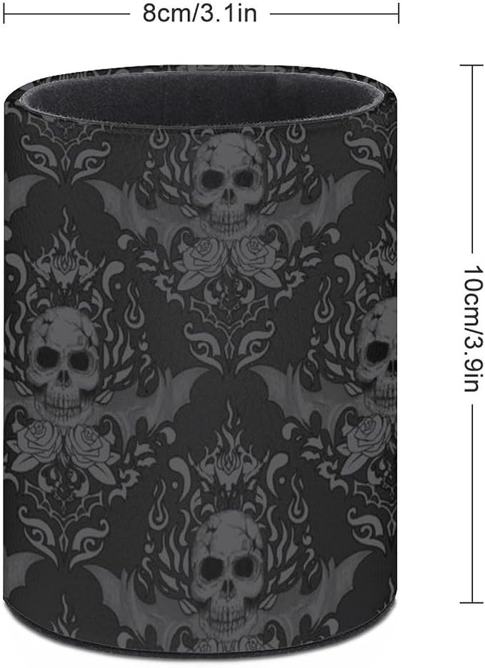 Gothic Skull Pen Holder Pencil Organizer Cute Pencil Cup Desk Decor Makeup Brush Holder PU Multifunctional Office Suppliesfor Home Classroom School
