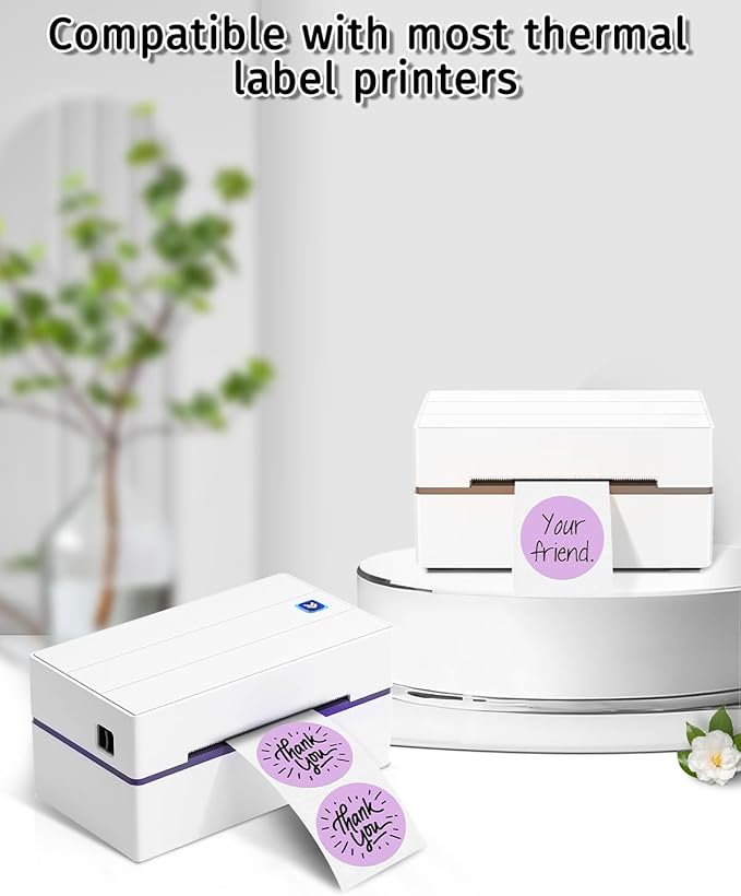 iEager 2 Inch Round Thermal Labels, Circle Thermal Printer Stickers, Durable Circular Label Printer Sticker for Business, Logo, Gift, 500 Labels/Roll, Purple