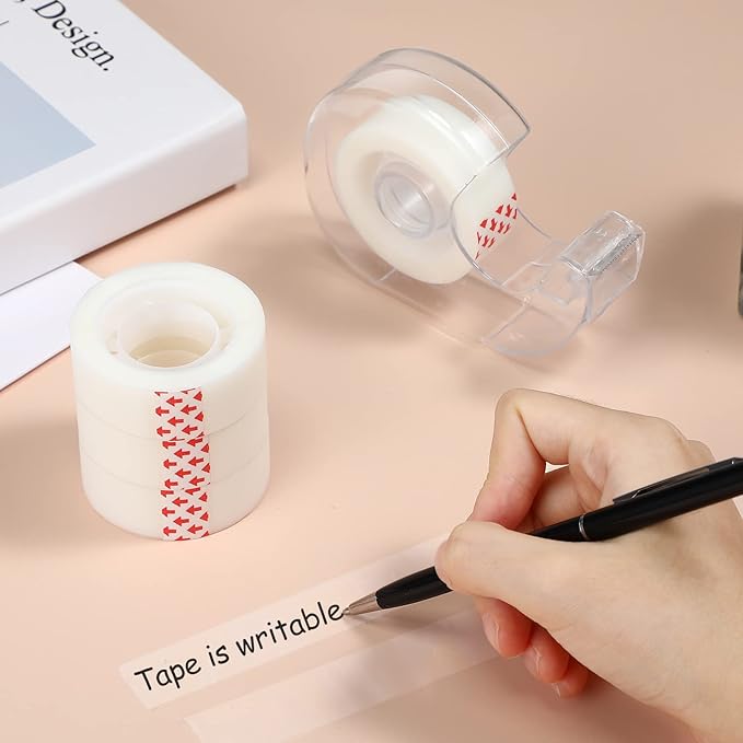 Yahenda 32 Pcs Invisible Tapes Dispensers with 32 Writable Matte Clear Tape Refills, 0.7 x 985 Inches, Refillable Desk Tape Dispenser Bulk for DIY Project, Home, Office, School & College Supplies