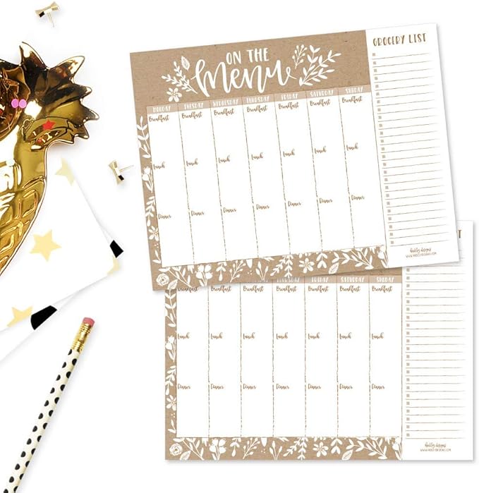Rustic Weekly Meal Planning Calendar Grocery Shopping List Magnet Pad for Fridge, Magnetic Family Pantry Food Menu Board Organizer, Week Diet Prep Planner Tools Refrigerator What to Eat Dinner Notepad