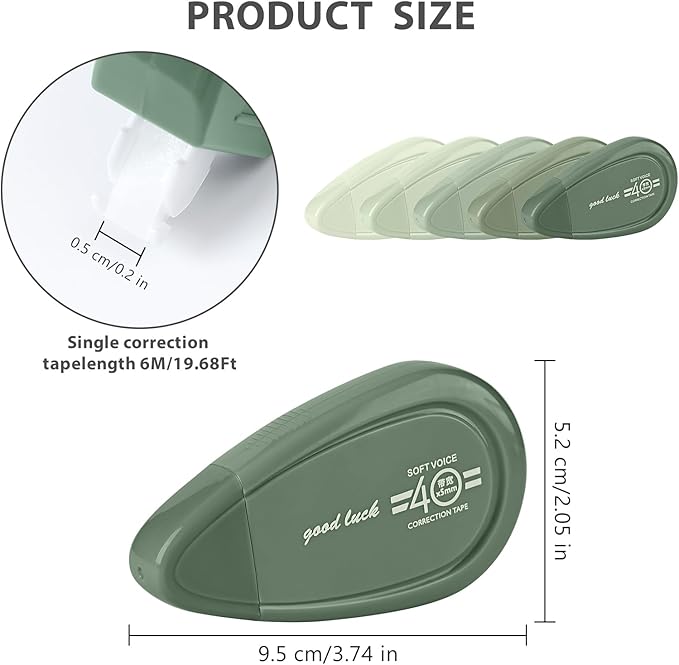 5pcs White Correction Out Tape, 32.81 Feet Cute Correction Tape for Instant Corrections, Easy to Use Applicator for Office and School Supplies (Green)