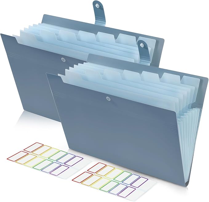 2Pack Accordion File Organizer Expanding File Folder with 8 Pockets, Bulk Letter Size Portable Paper Document Organizer for Office Home Business Supplies