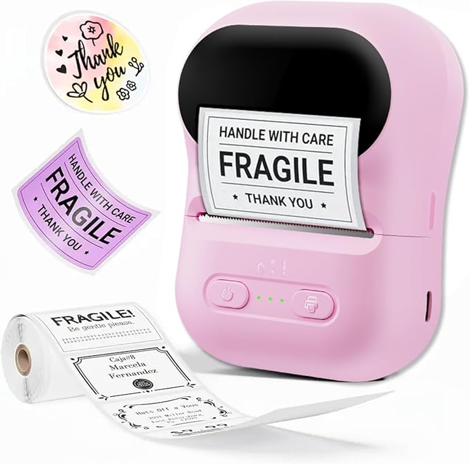 Memoking Label Maker Machine with Tape,Label Printer,Wide Waterproof Label,Portable Thermal Printer for Small Business,Inkless Labeler for Home, Kitchen, School, Office Organization (Pink)