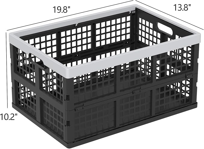 Collapsible Utility Crate Storage Bin, Folding Plastic Stackable Utility Crates, Black, 2PK - 42L