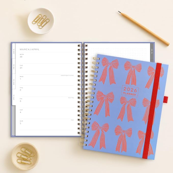 And Per Se 2026 Planner, A4 Size-Daily, Weekly & 18-Monthly Planner, Daily Schedule, Monthly Tabs, 100 GSM Thick Paper(Bowknot Pattern)