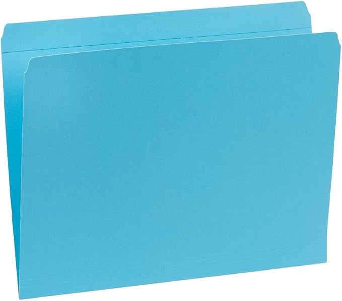 Blue Summit Supplies 100 Straight Cut File Folders, Ocean Tones, Letter Size, Assorted Blue, Green, and Purple Color File Folders, Single Tab, 100 Pack
