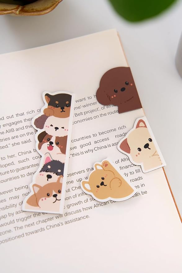5pcs/Set Cute Magnetic Bookmark, Funny Peeping Dog Book Marker Clip for Kids, Women, Teachers, Students, Book Lovers Gifts, Printing on 2 Side (Dog)