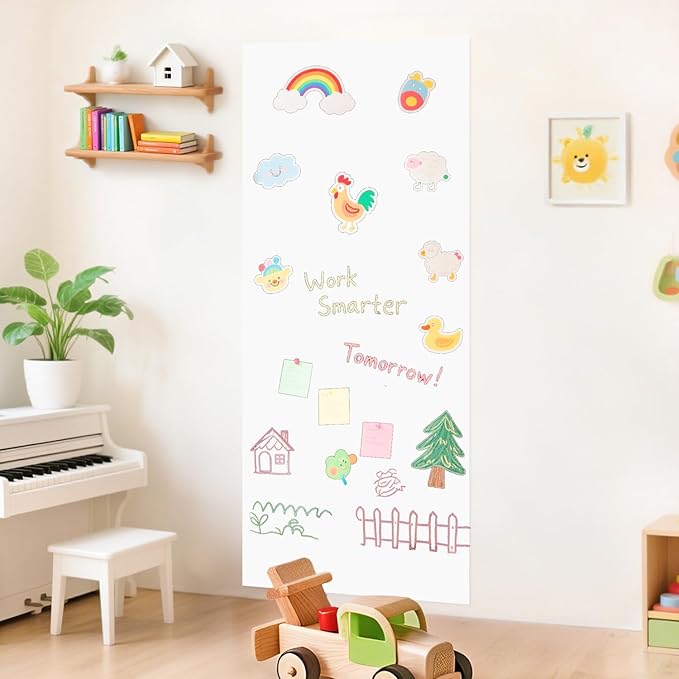 Magnetic Wall Decal 47.2x17.5 Inch White Magnetic Chalk Board Sticker Magnet Chalkboard for Wall Peel and Stick Self Adhesive Blackboard for Playroom Home Office