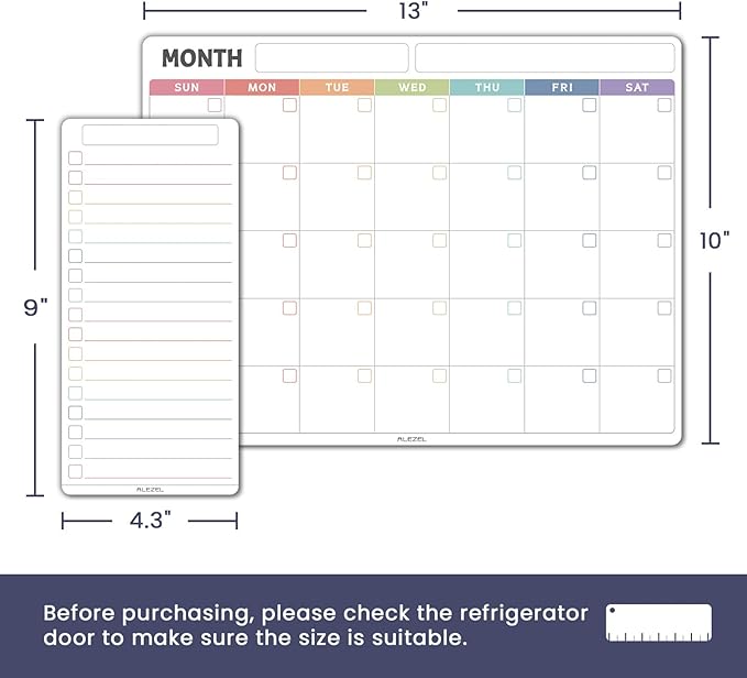 ALEZEL Magnetic Dry Erase Refrigerator Calendar, Dry Erase Calendar White Board Set for Fridge - Magnetic Monthly & Weekly Planner with List Board, 4 Markers + Eraser