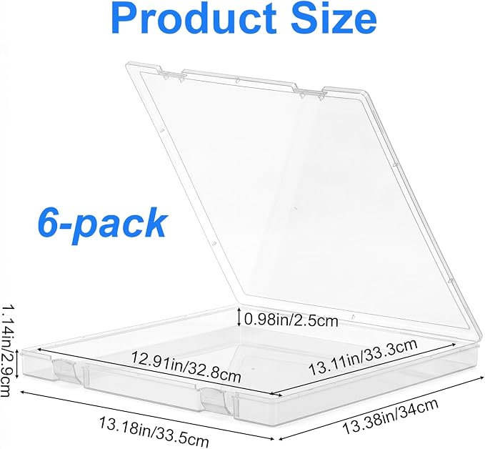 6 Pack 12x12 Scrapbook Paper Storage, Stackable Paper Storage Containers Plastic File Storage Organizer for Paper File, Photo, Art Craft Supply, Office Supply organization, Inner Size 12.2x12.2x0.85in
