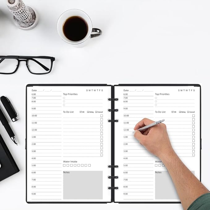Undated Daily Planner Refill - A5 Planner Inserts, 100 Sheets/200 Pages, 6 Hole Refills Paper, Planners Refills for Filofax, College Ruled, 5.8 X 8.26 Inch, 6-Hole Punched, 100gsm