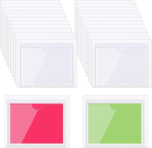 30 Pack Self-Adhesive Index Card Pockets with Top Open for Loading - Ideal Index Card Holder for Organizing and Protecting - Crystal Clear Plastic (5.9 x 4.7 Inches)