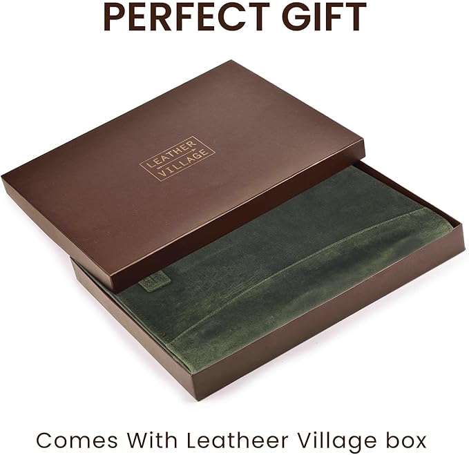 Leather Village Leather Portfolio Organizer - Professional Business Padfolio for Men & Women - Stylish Document Card Holder, Resume Folder, Folio for A4/Letter Size Writing Legal Pad, Olive