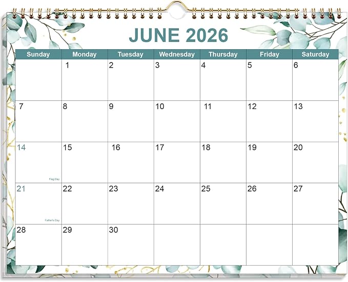 2026-2027 Calendar, Wall Calendar 2026-2027 from June 2026 - December 2027, 19 Months Calendar with Premium Paper, Twin-Wire Binding & Hanging Hook, 8.5" x 11", Green Leaf