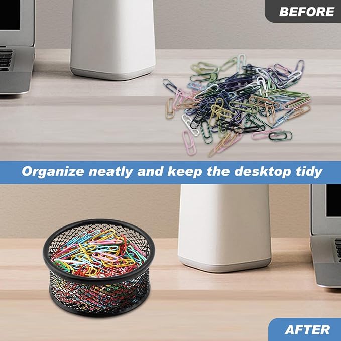 4pcs Paper Clip Holder,Paperclip Holders for Desk, Paper Clip Dispenser, Wire Mesh Paperclip Dish Holders,Papers Clips Organizer Office(black)
