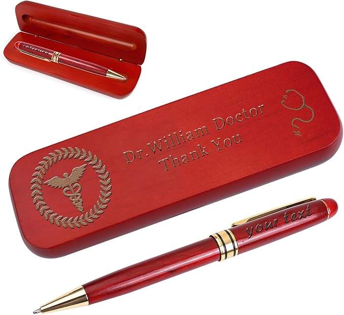AOK Doctor Gift for Men Woman, Personalized Doctor wood pen +wood box, Medical School Graduation Gift, Doctor Appreciation Gift (Red wood)