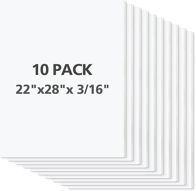 Mat Board Center Premium White Foam Core Board - 22x28 Inches, 3/16" Thick - 10 Pack, Acid-Free - Ideal for Mounting, Crafts, Art, and Presentations