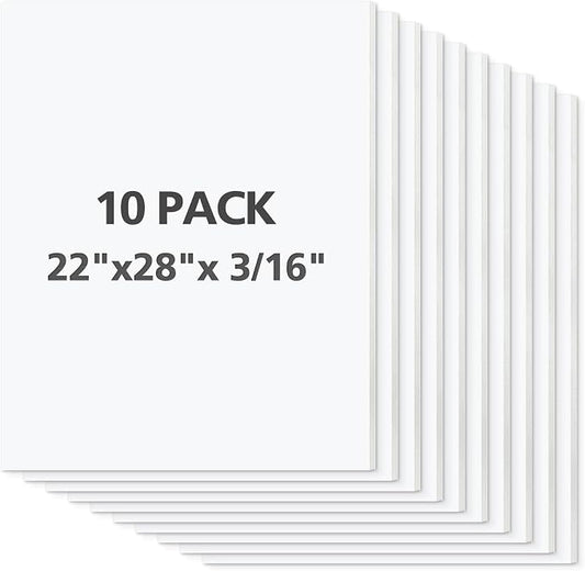 Mat Board Center Premium White Foam Core Board - 22x28 Inches, 3/16" Thick - 10 Pack, Acid-Free - Ideal for Mounting, Crafts, Art, and Presentations