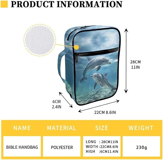 Coldinair Dolphin Bible Covers for Women Men Kids Bible Case with Bookmark Large Carrying Book Case Church Bag Bible Protective with Pocket and Zipper