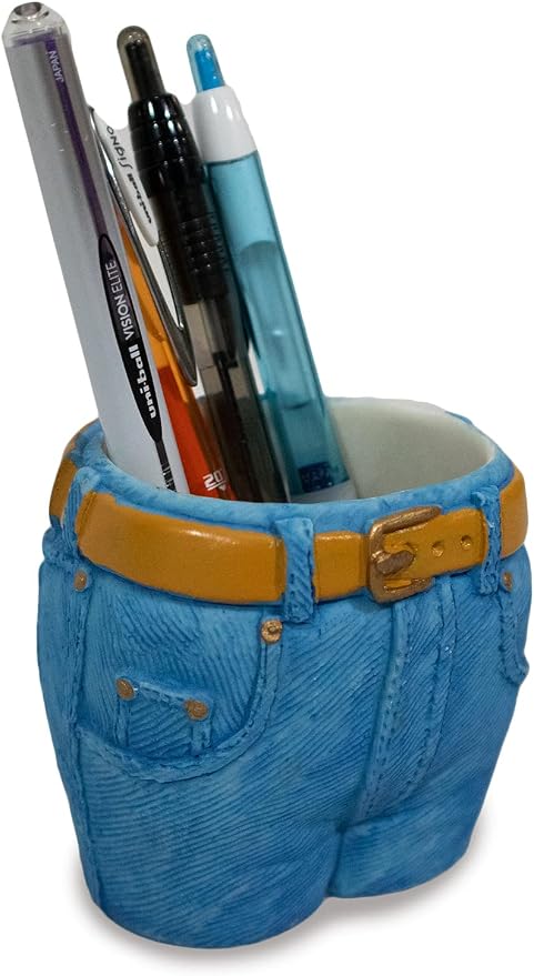 Stephanie Imports Ceramic Denim Jeans-Shaped Pen Holder Cup & Desk Organizer