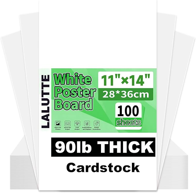 100Pcs White Poster Board 11"X14", 250GSM Thickness Poster Paper, Glossy& Matte Side Large Posterboard, Poster Board Bulk For School Arts Crafts,Project Presentations,Drawing,Office,Displays, Signs