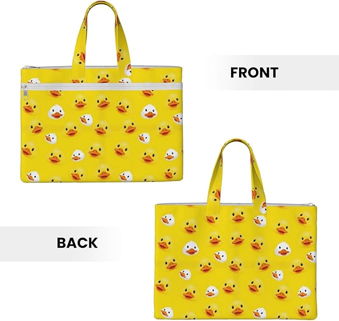 Portable Canvas Document Handbag Rubber Duck Yellow, Double Pocket Zipper Pouch with Handle for Business File Storage