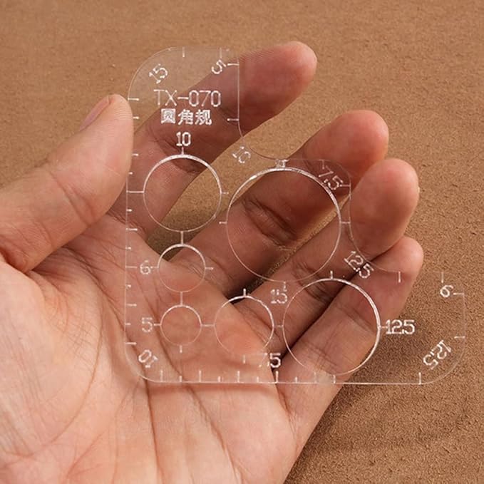 2 Pack Acrylic Circle Template Leather Corner Punch Set Round Corner Stitching Ruler Leather Tool Round Cutter Corner Cutting Radius Gauge Drawing Templates for Leatherwork Craft TX-070