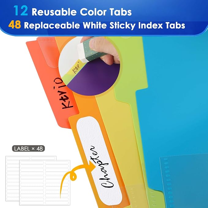 KTRIO 24 Pocket Project Organizer, Letter Size Spiral Binder,Black | 24 Pocket Storage,Letter Size Fit,Water-Resistant Poly,Zip Pouch Included,Writable Color Tabs