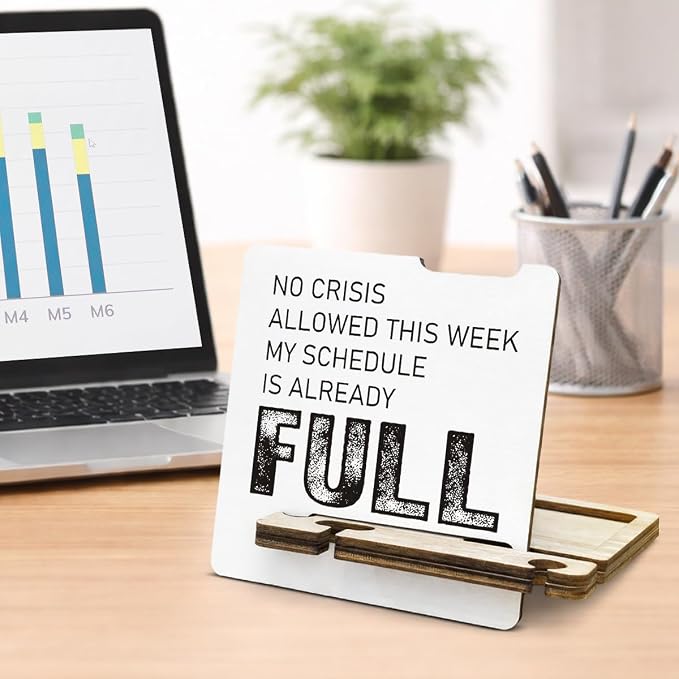Funny Office Gift for Coworker Woman - Multi-functional Desk Organizer - Motivational Thank You Team Office Quote Wooden Sign for Office Desk Shelf Decor