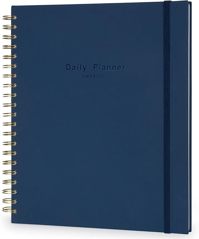 AuroPlanner Undated Daily Planner To Do List Hourly Schedule 2027 2026 2025 Calendar & Holiday Habit Tracker 180 Pages Letter Size 8.5" x 11" Sheets Hardcover Spiral Bound Notebook (Navy Blue)