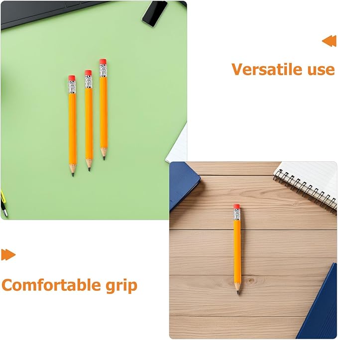 100pcs Wooden Hb Pencils with Top Erasers 10cm Yellow Wood Sketching Writing Pencils for Primary School Students Birthday Party Goodie Bag and Homeschool Supplies