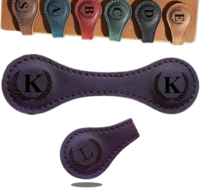 Personalized Magnetic Leather Initial Bookmark, 26 Letters Customized Multi-Functional for Women, Teachers, Book Lovers (Purple, K)