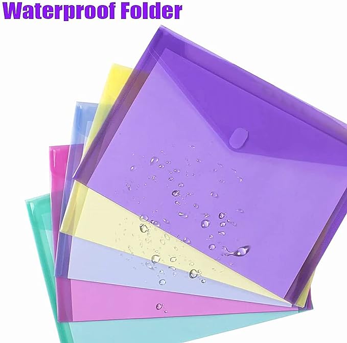 Sooez 32 Pack Plastic Envelopes Poly Envelopes, HeavyDuty File Folders, Clear Folders with Pockets, Folders for Documents Letter A4 Size, Filing Folder Paper Storage, Office School, 8 Colored