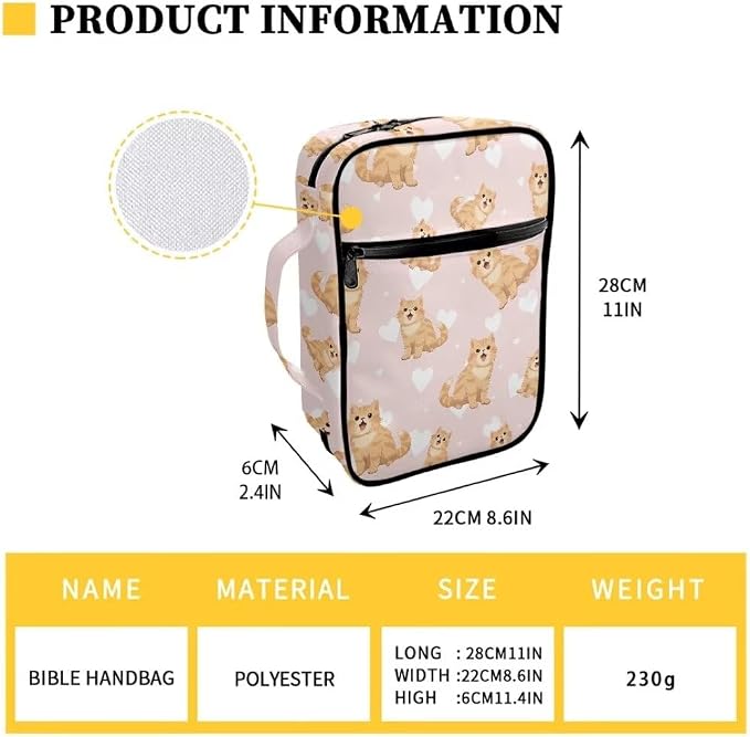 Coldinair Cat Bible Cover for Women Teens Kid Girls,Carrying Book Case Church Bag Bible Holder with Handle and Zippered Pocket