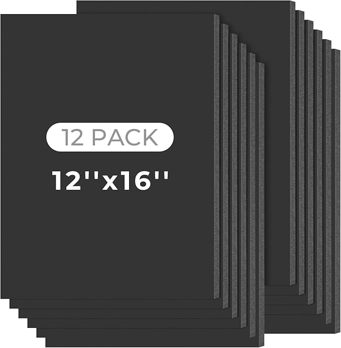 Mat Board Center, 12 Pack 12x16 Black Foam Boards, Acid Free Foam Core Board, 1/8 inch Thick