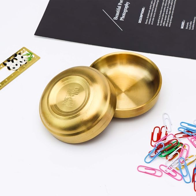 Small Gold Paperclip Holder for Desk, Round Paper Clip Holder Push Pin Organizer Stainless Steel Paper Clip Dispenser Desktop Organizer Cute Storage Plate Desk Accessories (Gold Paperclip Holder)