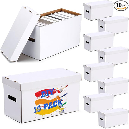 Fuyoooo 10 Pack Comic Book Storage Boxes, Holds 200-225 Comics, 27.56 x 7.5 x 11 Inch Stackable Comic Short Bin Organizer Cardboard Box for Collapsible Magazine Book Collecting Supplies